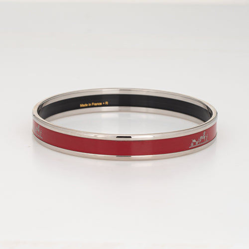 Bracelet Hermès - Bracelet jonc en émail rouge motif calèche 58 Facettes