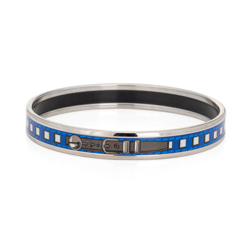 Bracelet Hermès - Bracelet jonc en émail motif ceinture bleu 58 Facettes