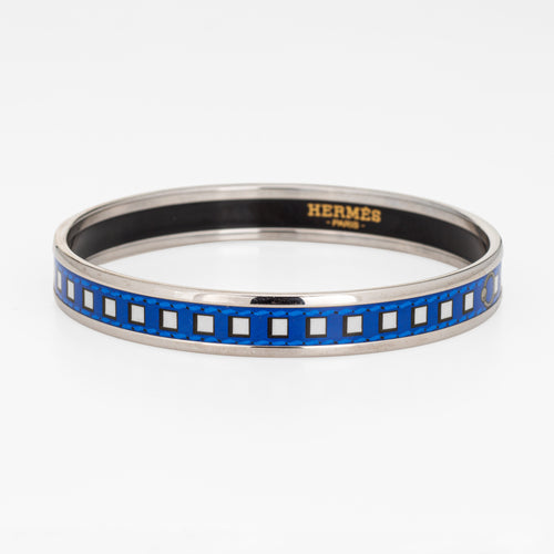 Bracelet Hermès - Bracelet jonc en émail motif ceinture bleu 58 Facettes