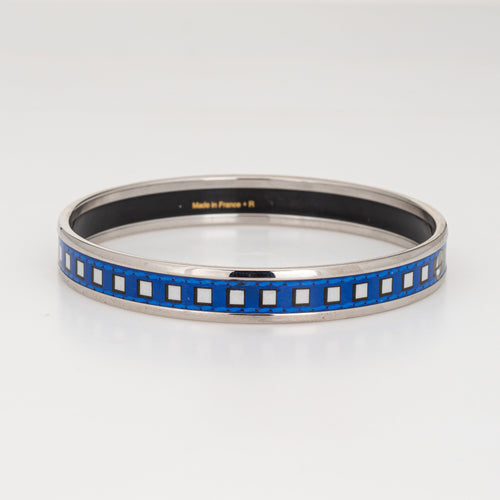Bracelet Hermès - Bracelet jonc en émail motif ceinture bleu 58 Facettes
