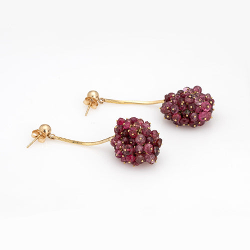 Boucles d'oreilles Boucles d’oreilles pendantes grappe de tourmalines roses en or jaune 14k 58 Facettes G13434