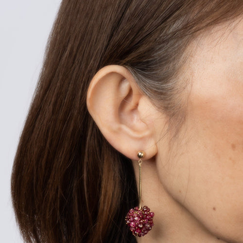 Boucles d'oreilles Boucles d’oreilles pendantes grappe de tourmalines roses en or jaune 14k 58 Facettes G13434