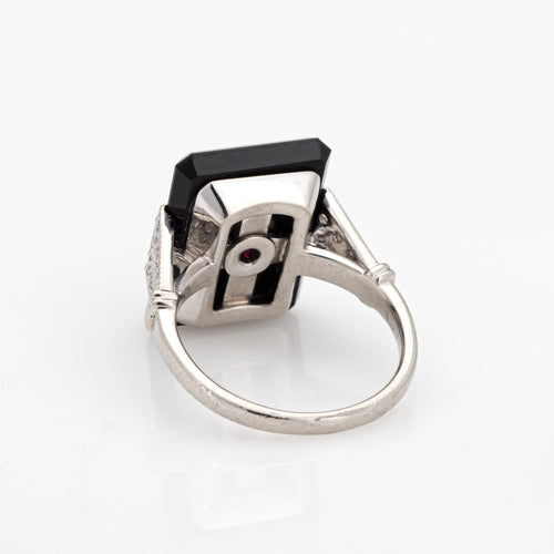 Bague 47 Bague cocktail - en platine 900 avec rubis, onyx et diamants 58 Facettes G13439