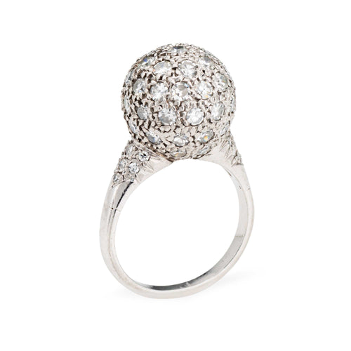 Bague 49 Bague boule vintage en platine 900 pavée de diamants 1 ct 58 Facettes G13455