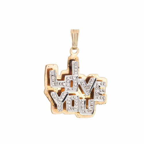 Pendentif I Love You - Pendentif 3D en or jaune 14k et diamants 58 Facettes G13470