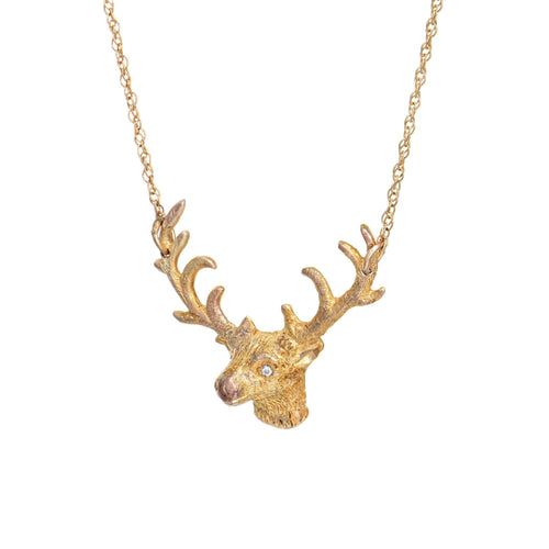 Collier Collier pendentif cerf - 14 carats or jaune et diamant, chaîne 48 cm 58 Facettes G13507