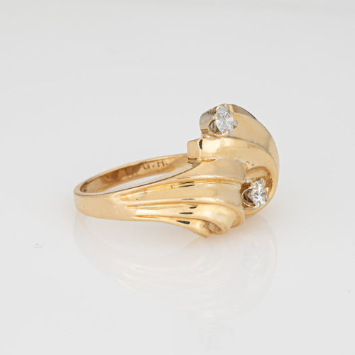 Bague 52.5 Bague dôme à volutes vintage en or jaune 14K et diamants 58 Facettes G13622