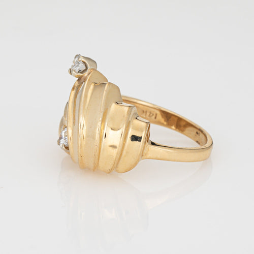 Bague 52.5 Bague dôme à volutes vintage en or jaune 14K et diamants 58 Facettes G13622
