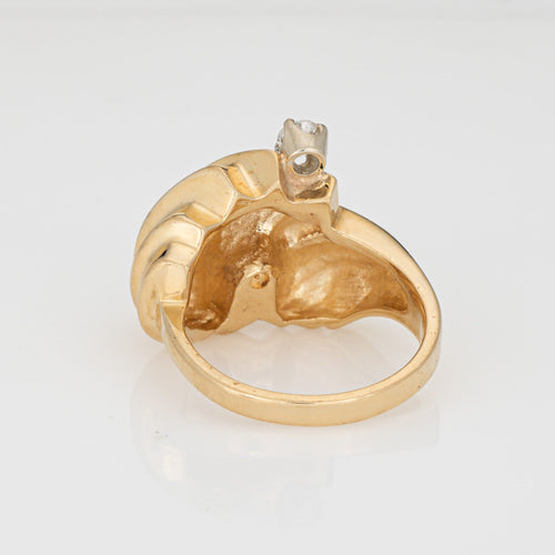 Bague 52.5 Bague dôme à volutes vintage en or jaune 14K et diamants 58 Facettes G13622