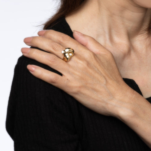 Bague 52.5 Bague dôme à volutes vintage en or jaune 14K et diamants 58 Facettes G13622