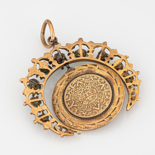 Pendentif Pendentif vintage - Calendrier aztèque en or jaune 18k/14k et turquoise 58 Facettes G13626