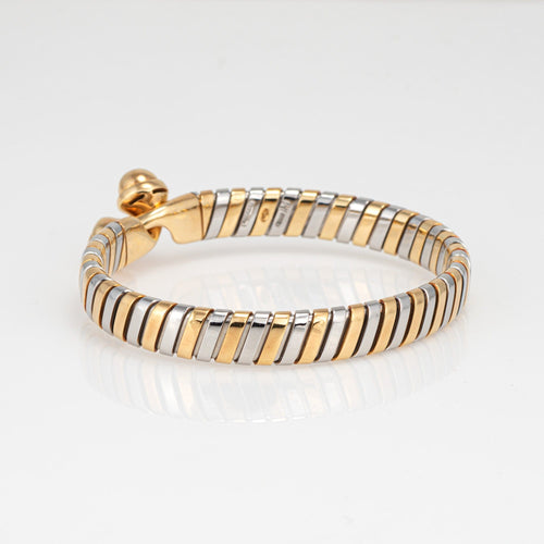 Bracelet Bulgari Tubogas - Bracelet vintage en or jaune 18k et acier 58 Facettes G13646