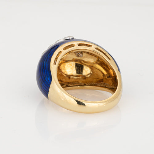 Bague Bague dôme vintage en or jaune 18k, émail bleu et diamants 58 Facettes G13650
