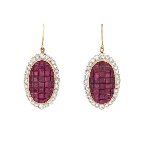 Boucles d'oreilles Boucles d’oreilles pendantes - Rubis et diamants en or jaune 18 carats 58 Facettes G13656