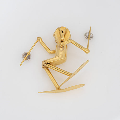 Pendentif Pendentif skieur vintage articulé en or jaune 14k et diamants 58 Facettes G13661