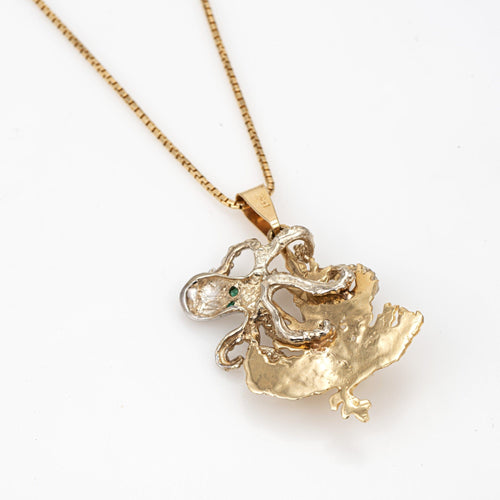 Collier Collier vintage pieuvre en or jaune et blanc 14 carats, diamants et émeraudes 58 Facettes G13665