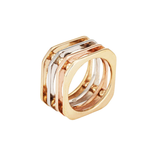 Bague 52 Bague carrée cage vintage en or jaune, blanc et rose 14k 58 Facettes G13697