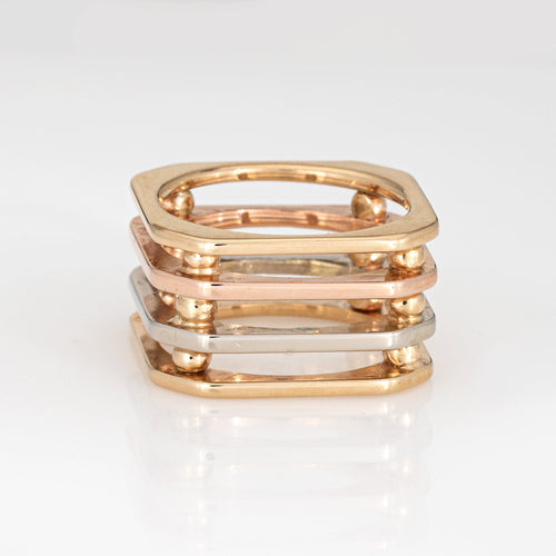 Bague 52 Bague carrée cage vintage en or jaune, blanc et rose 14k 58 Facettes G13697