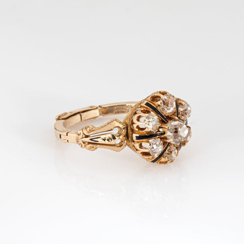 Bague 59 Bague ancienne victorienne en or jaune 14k, diamants 58 Facettes G13722