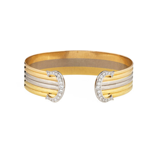 Bracelet Cartier C de Cartier - Bracelet manchette Double C en or tricolore et diamants 58 Facettes G13728