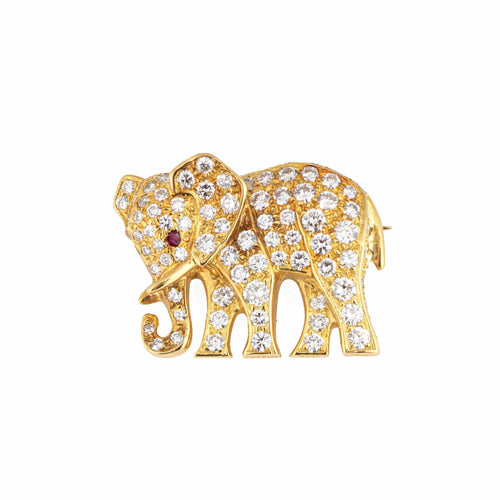 Broche Cartier - Broche éléphant vintage en or jaune 18k, diamants et rubis 58 Facettes G13738