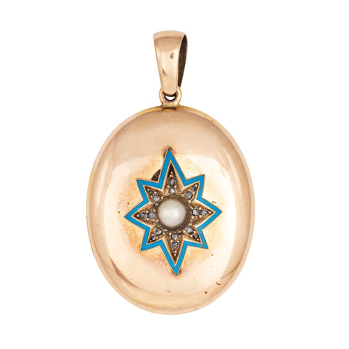 Pendentif Pendentif médaillon victorien Étoile du Nord en or rose 14k et diamants 58 Facettes G13740