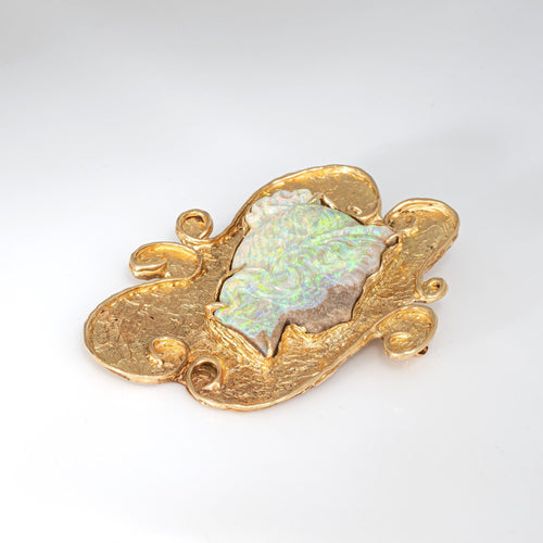 Pendentif Pendentif Broche camée opale sculptée vintage en or jaune 14k 58 Facettes G13851