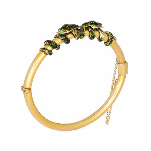 Bracelet Victorien - Bracelet jonc serpent double en or jaune 14 carats émaillé 58 Facettes G13855