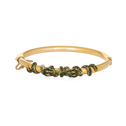 Bracelet Victorien - Bracelet jonc serpent double en or jaune 14 carats émaillé 58 Facettes G13855