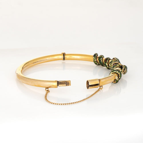 Bracelet Victorien - Bracelet jonc serpent double en or jaune 14 carats émaillé 58 Facettes G13855