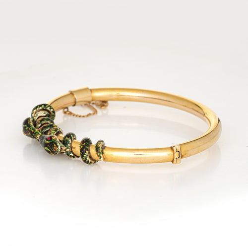 Bracelet Victorien - Bracelet jonc serpent double en or jaune 14 carats émaillé 58 Facettes G13855
