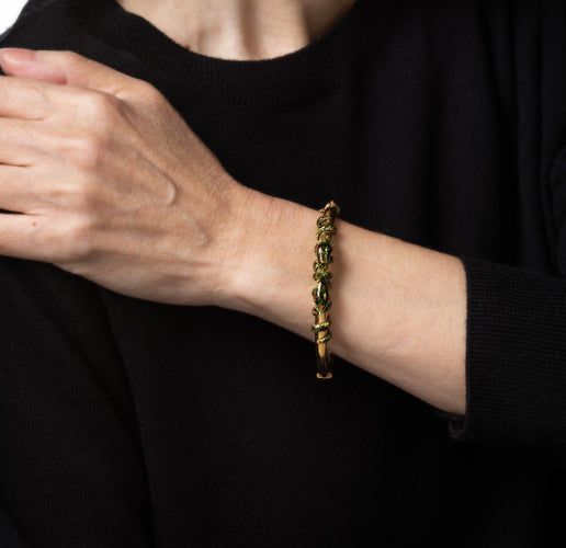 Bracelet Victorien - Bracelet jonc serpent double en or jaune 14 carats émaillé 58 Facettes G13855