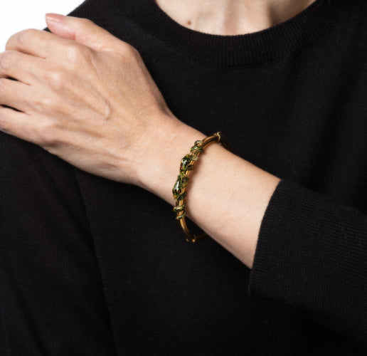 Bracelet Victorien - Bracelet jonc serpent double en or jaune 14 carats émaillé 58 Facettes G13855