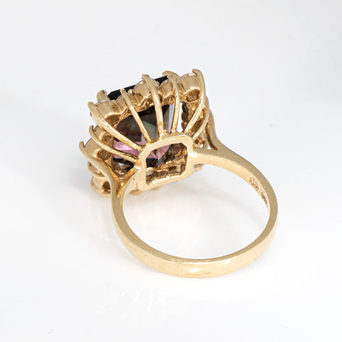 Bague 54 Bague cocktail vintage en or jaune 14k, tourmaline bicolore 5,60 ct et diamants 58 Facettes G13862