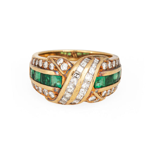 Bague Tiffany & Co - Bague vintage en or jaune 18k, émeraudes et diamants 58 Facettes G13864