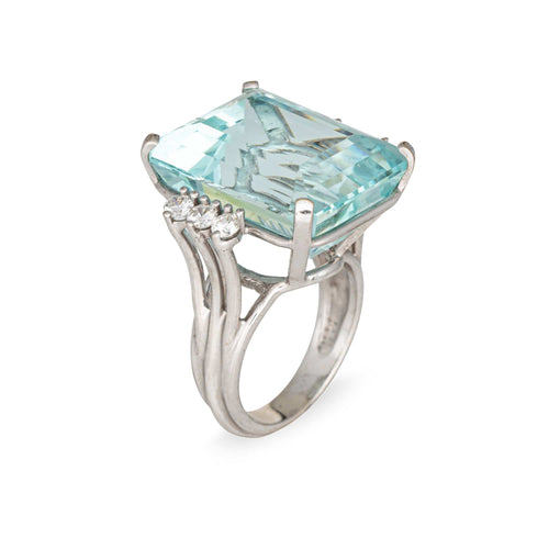 Bague 53 Bague cocktail vintage en or blanc 14k avec aigue-marine 27 ct et diamants 58 Facettes G13870