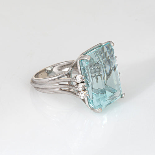Bague 53 Bague cocktail vintage en or blanc 14k avec aigue-marine 27 ct et diamants 58 Facettes G13870