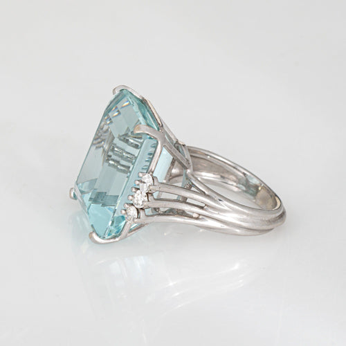 Bague 53 Bague cocktail vintage en or blanc 14k avec aigue-marine 27 ct et diamants 58 Facettes G13870