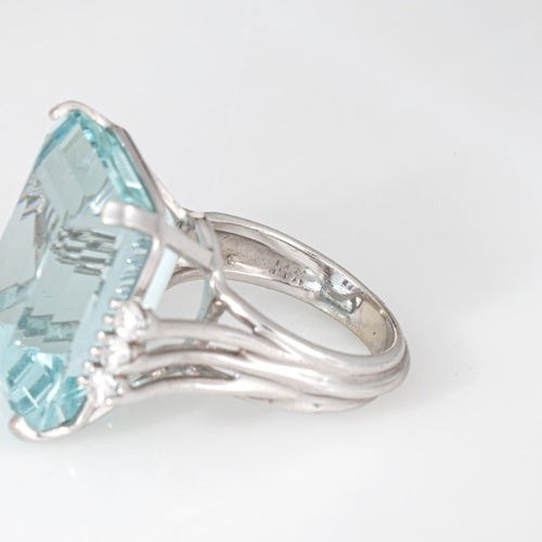 Bague 53 Bague cocktail vintage en or blanc 14k avec aigue-marine 27 ct et diamants 58 Facettes G13870