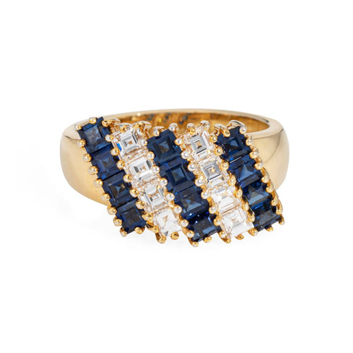 Bague 53 Bague vintage diamants taille carrée et saphirs en or jaune 14 carats 58 Facettes G13902