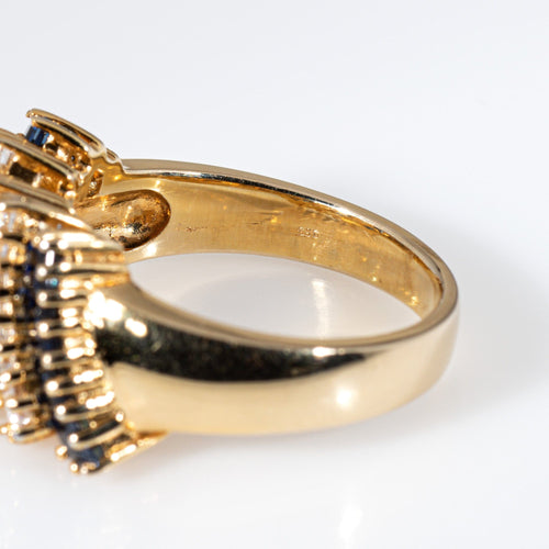 Bague 53 Bague vintage diamants taille carrée et saphirs en or jaune 14 carats 58 Facettes G13902