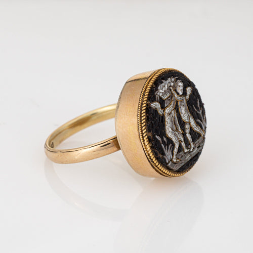 Bague 59 Bague victorienne micro-mosaïque en or jaune 14 carats 58 Facettes G13903