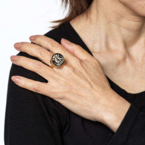 Bague 59 Bague victorienne micro-mosaïque en or jaune 14 carats 58 Facettes G13903