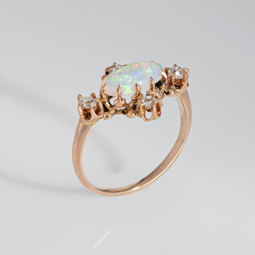 Bague 49 Bague victorienne ancienne opale et diamants en or jaune 14 carats 58 Facettes G13910