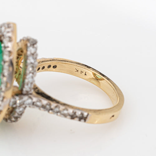 Bague 56 Bague cocktail vintage en or jaune 14k, émeraude poire 8,45 ct et diamants 58 Facettes G13927