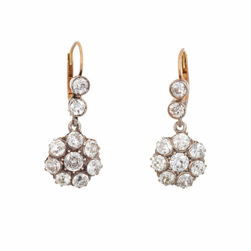 Boucles d'oreilles Boucles d'oreilles anciennes - Pendantes en or jaune 14k, argent et diamants 2,50 ct 58 Facettes G13932