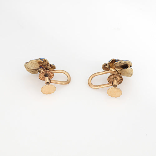 Boucles d'oreilles Larter & Sons - Boucles d’oreilles Art nouveau en or jaune 14k et émail 58 Facettes G13975