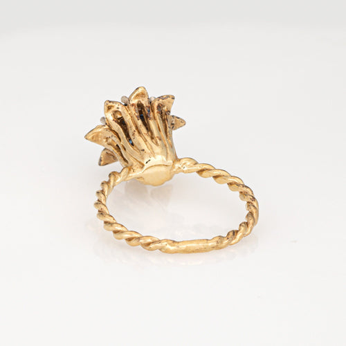 Bague 51 Bague tulipe vintage en or jaune 14k avec saphirs et diamants 58 Facettes G14001