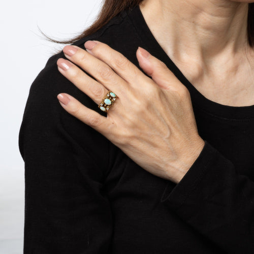 Bague 44.5 Bague années 1960 en or jaune 14k, opales et diamants 58 Facettes G14025