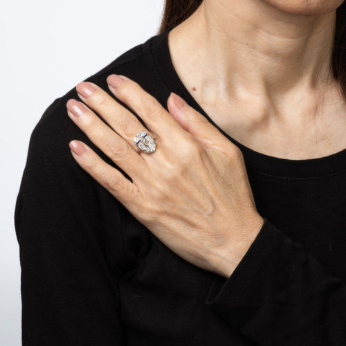 Bague 51 Art déco - Bague bouclier en platine 900, diamants et saphirs 58 Facettes G14026